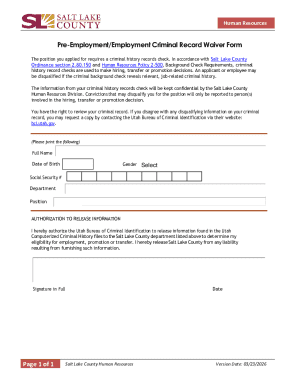 Salt Lake County Employment Criminal Record Waiver Form