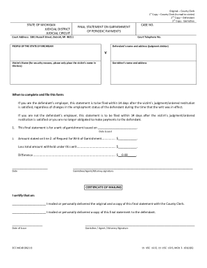 Michigan Final Statement on Garnishment