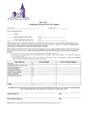 Certification of Income/Non-Filer Support