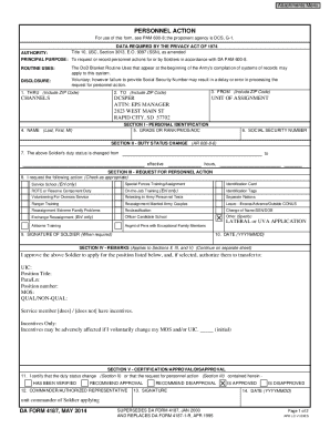 DA Form 4187 Personnel Action