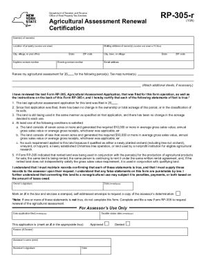 Form RP-305-R Agricultural Assessment Renewal Certification Revised 1/25