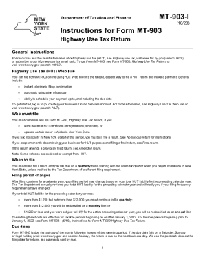 Instructions for Form MT-903, Highway Use Tax Return