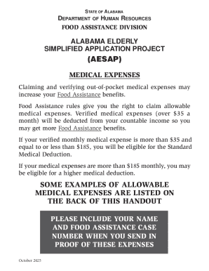 Alabama Elderly Food Assistance Medical Expenses Form
