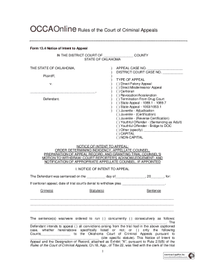 Oklahoma Notice of Intent to Appeal