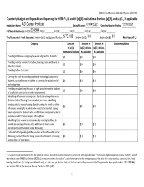 Quarterly Budget and Expenditure Reporting for HEERF