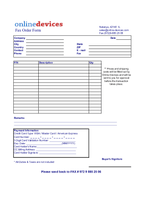 Fax Order Form