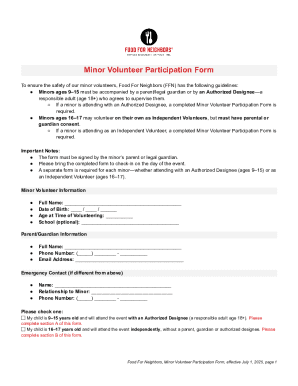 Minor Volunteer Participation Form