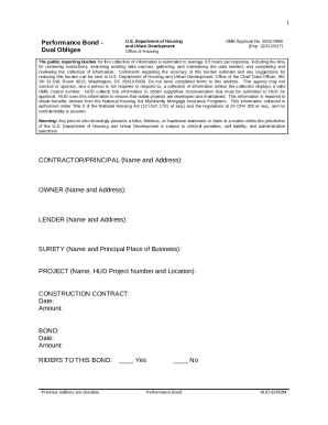 Performance Bond for HUD Projects - Blank Fillable Template | Fill Out ...