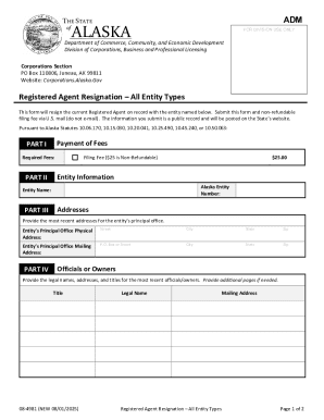 Alaska Registered Agent Resignation Form