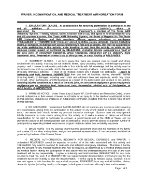 Texas A&M University Activity Waiver Form