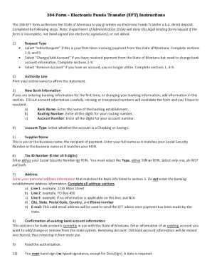 Montana EFT Payment Authorization Form