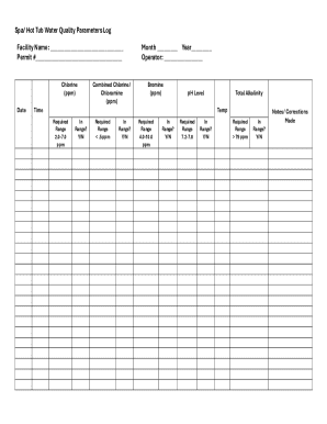 Spa Hot Tub Water Quality Parameters Log