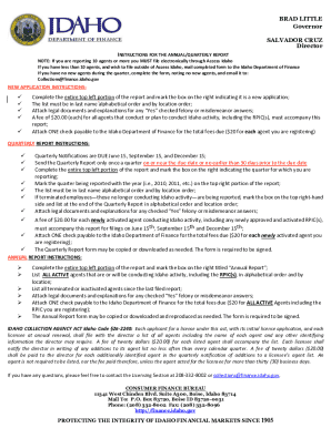Idaho Collection Agency Act Annual/Quarterly Report