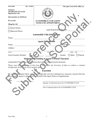 Automobile Club Agent Notice of Appointment