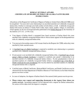 Certificate of Degree of Indian or Alaska Native Blood