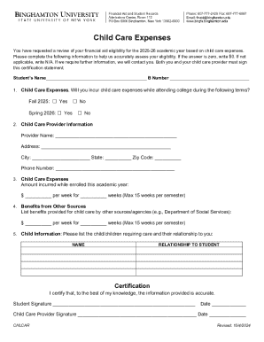Child Care Expenses Certification Form