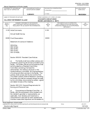 Illinois Statement of Deficiencies and Plan of Correction