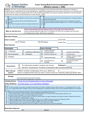 Georgia Tech Food Group Meal Documentation Form
