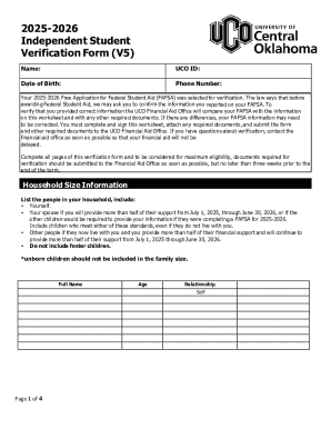 2025-2026 Independent Student Verification Form
