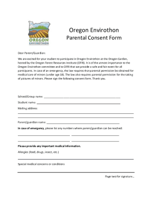 Oregon Envirothon Parental Consent Form
