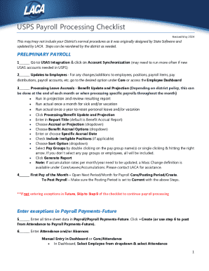 USPS Payroll Processing Checklist