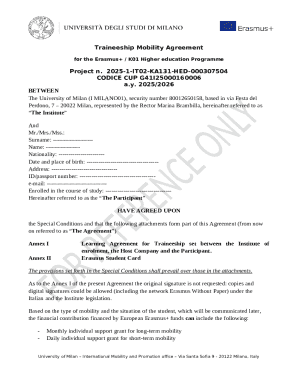 Erasmus+ Traineeship Mobility Agreement