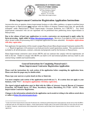 Pennsylvania Home Improvement Contractor Registration Application