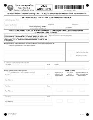 New Hampshire Business Profits Tax Return Additional Information