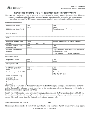 Newborn Screening Report Request Form for Providers