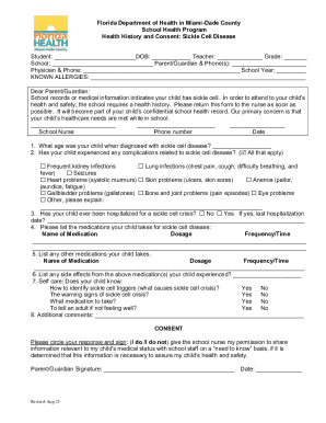Florida Sickle Cell Disease Health History and Consent Form