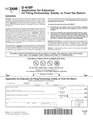 North Carolina D-410P Tax Extension Form