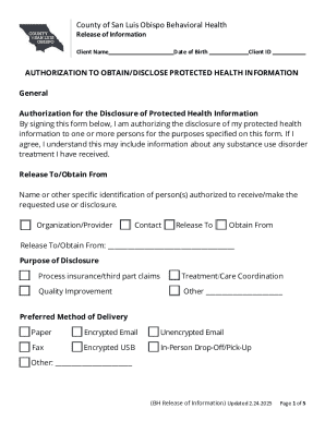 County of San Luis Obispo Behavioral Health Release of Information