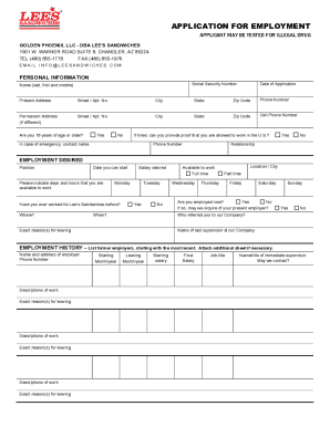 Lee's Sandwiches Employment Application