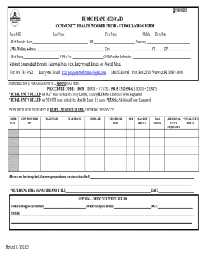 Rhode Island Medicaid Community Health Worker Prior Authorization Form