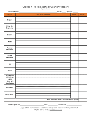 Grades 7-8 Homeschool Quarterly Report