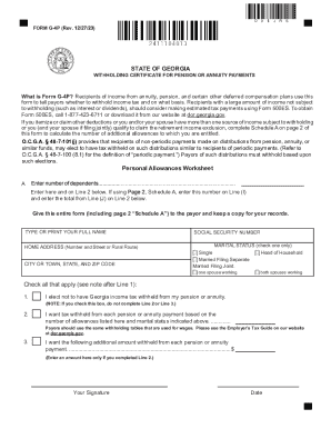 Georgia Withholding Certificate for Pension or Annuity Payments