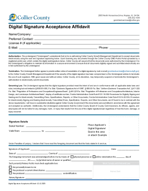 Digital Signature Acceptance Affidavit