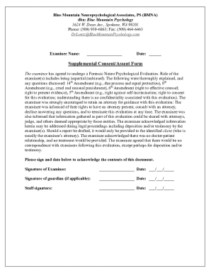 Supplemental Consent Form for Forensic Neuro/Psychological Evaluation
