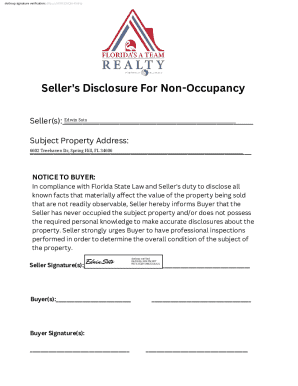 Seller's Disclosure for Non-Occupancy