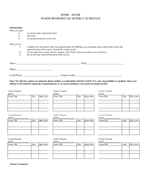 UCSB Major Proposed Quarterly Schedule
