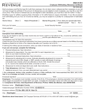 Iowa W-4 Employee Withholding Allowance Certificate