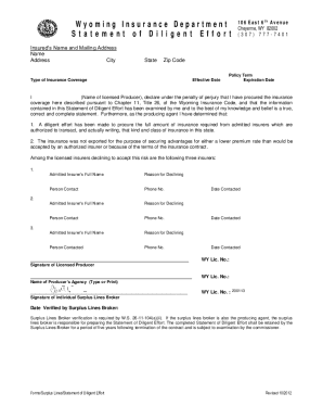 Wyoming Statement of Diligent Effort