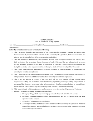 University of Agriculture Peshawar Student Undertaking