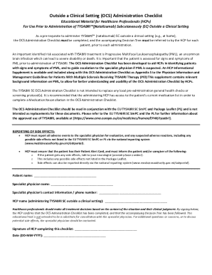 TYSABRI SC OCS Administration Checklist