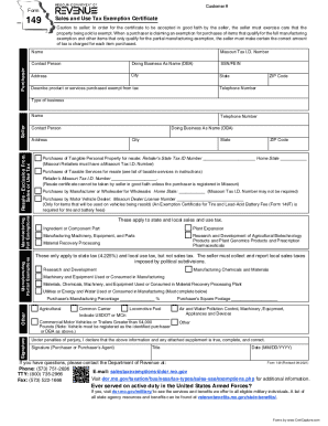 Missouri Sales and Use Tax Exemption Certificate