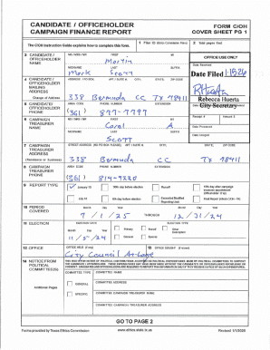 Texas Campaign Finance Report Cover Sheet