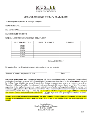 Medical Massage Therapy Claim Form