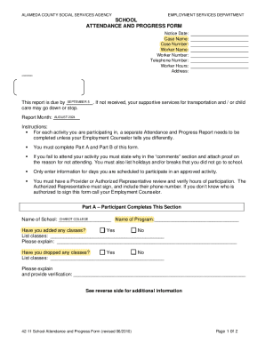 Alameda County School Attendance and Progress Form