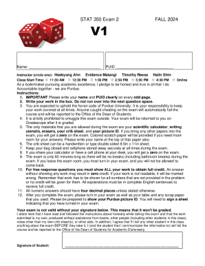 STAT 350 Exam 2 Fall 2024