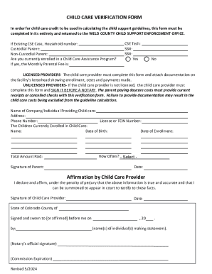 Child Care Verification Form